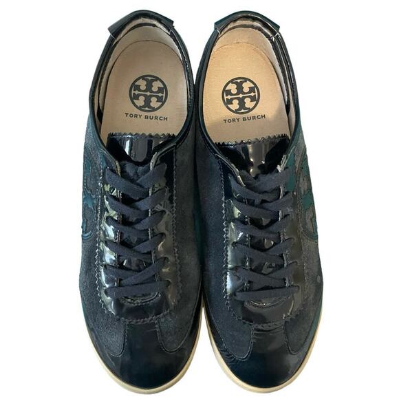 Tory Burch Murphey Blue Suede Logo Lace Up Sneakers Size 8.5 70s Track Sneakers - Picture 10 of 15